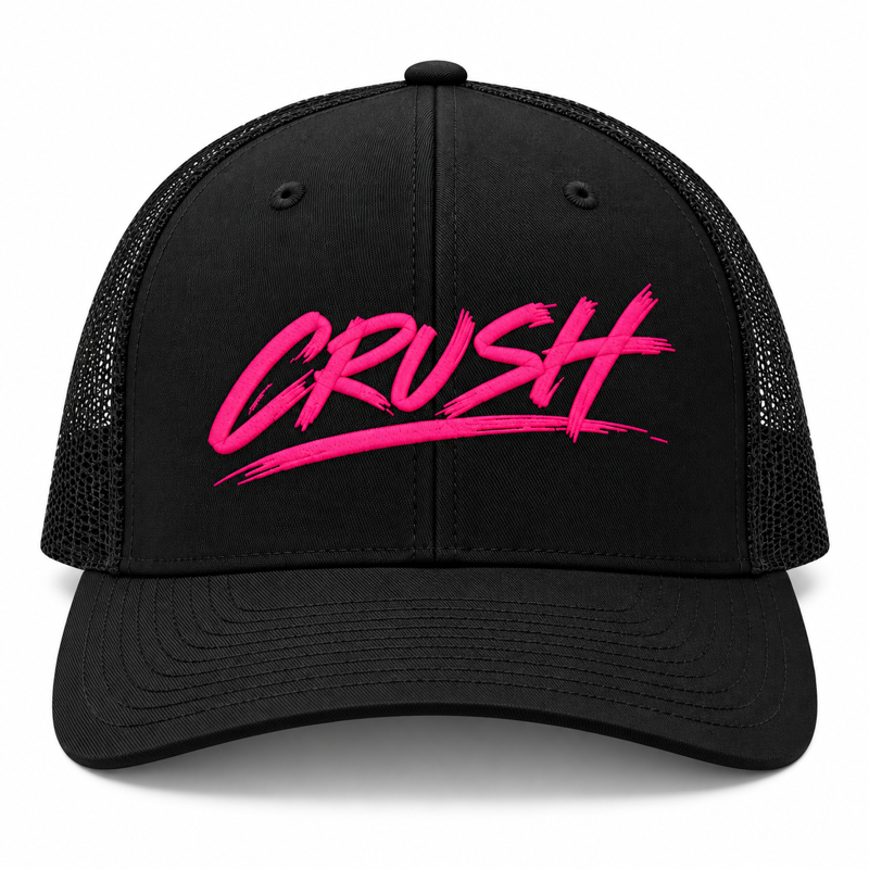Black Richardson 112 Crush snapback hat with pink CRUSH logo