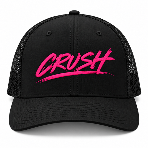 Black Richardson 112 Crush snapback hat with pink CRUSH logo